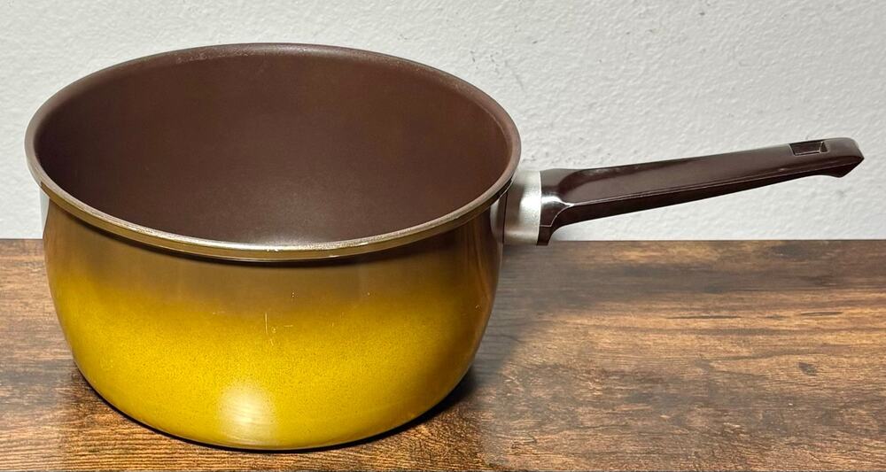 Vintage Revere Ware Color Clad 3 QT Saucepan 1801 Solid Aluminum Yellow & Brown
